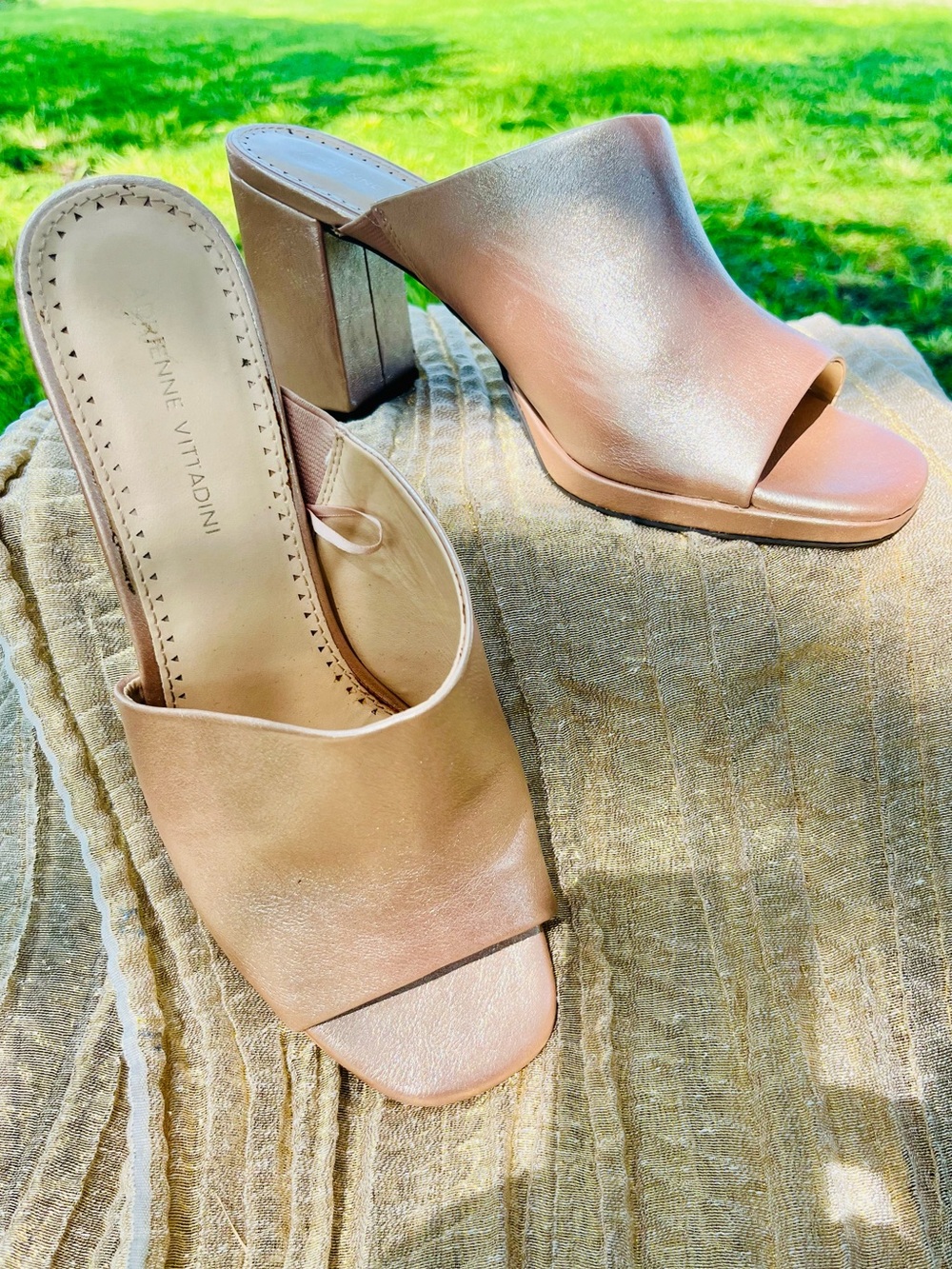 Adrienne Vittadini Blush Pink Open-Toe Block Heel Mules